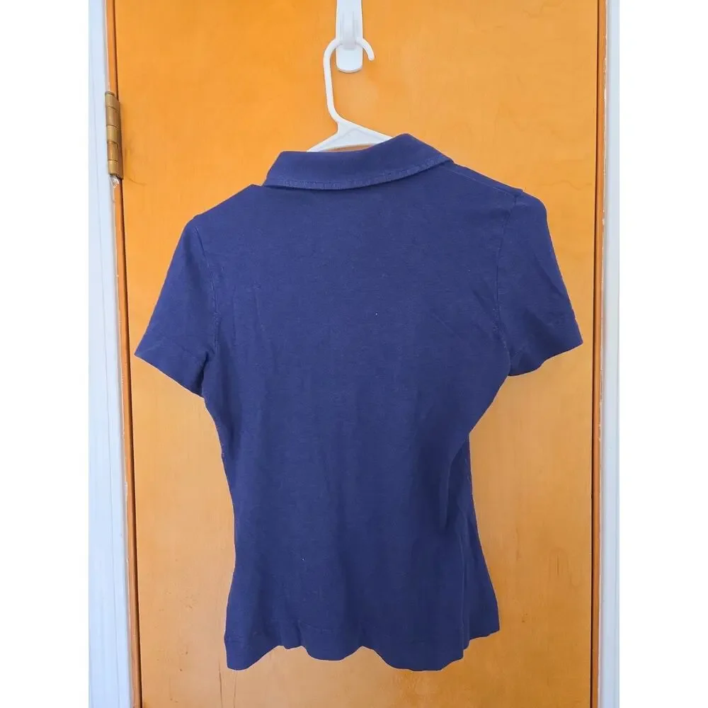 Tory Burch Navy Blue Polo Shirt with TB Signature Logo Buttons Size XS